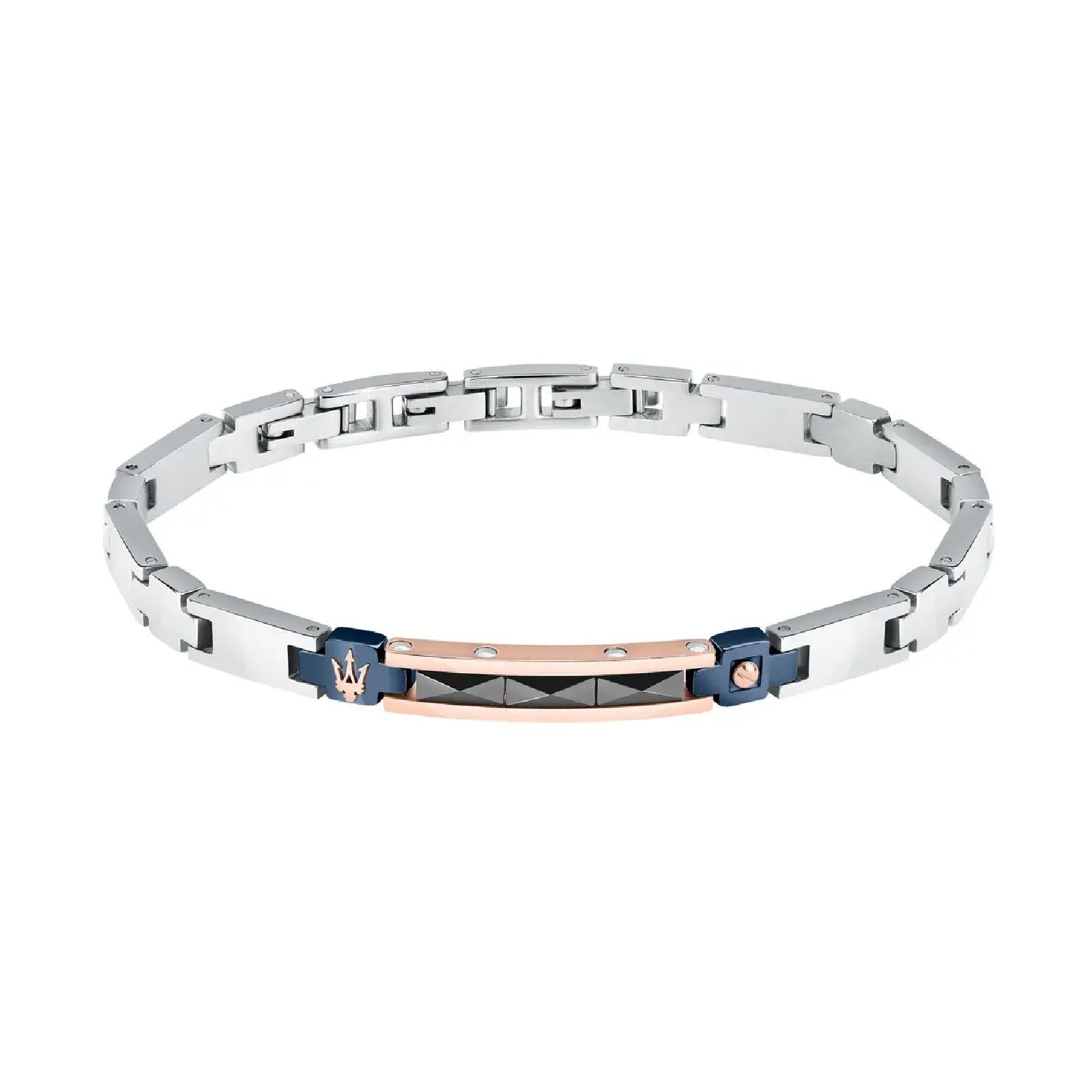 Bracciale uomo Maserati Ceramic in acciaio rosé e blu con ceramica nera JM224ATZ38-1