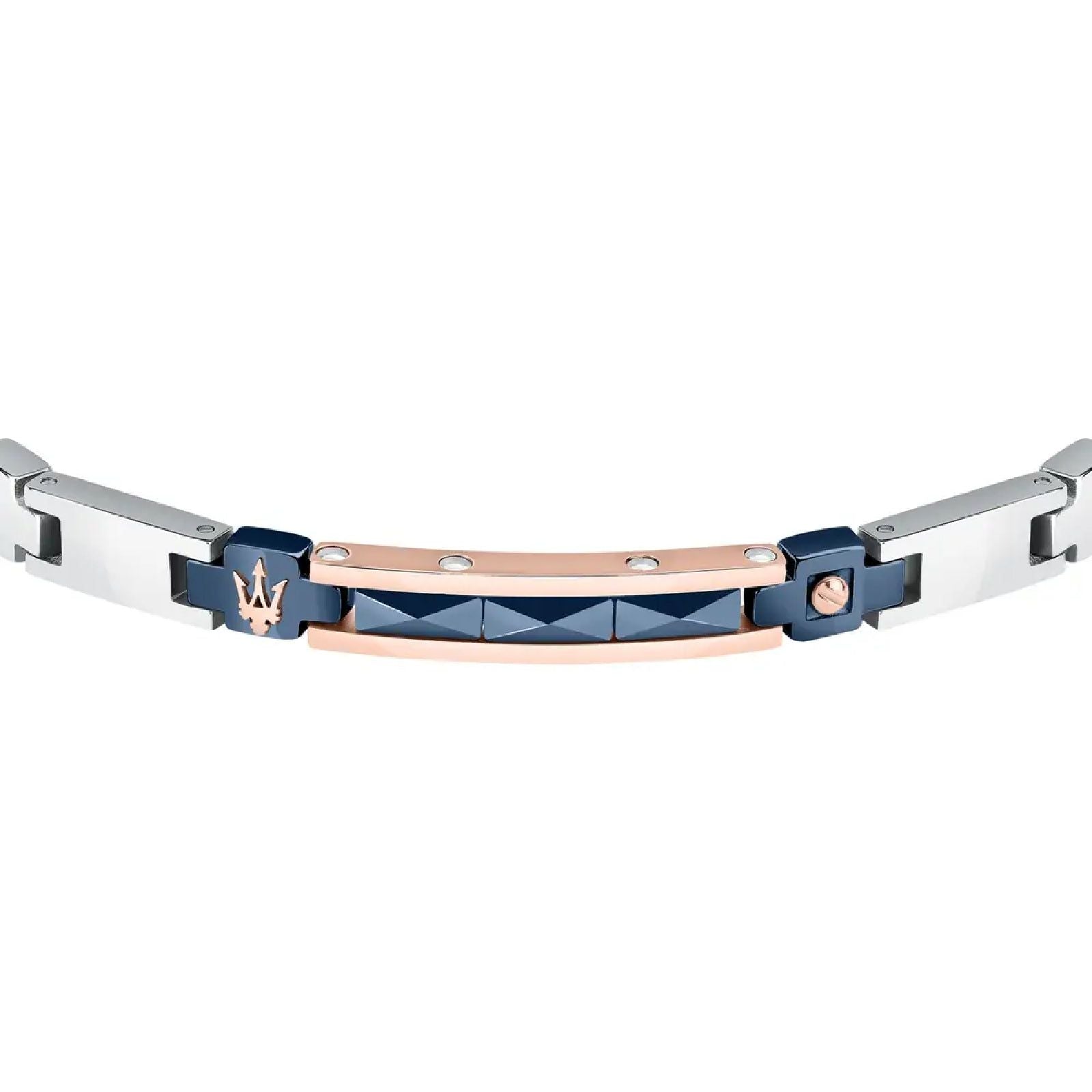 Bracciale uomo Maserati Ceramic in acciaio rosé e blu con ceramica nera JM224ATZ38-2