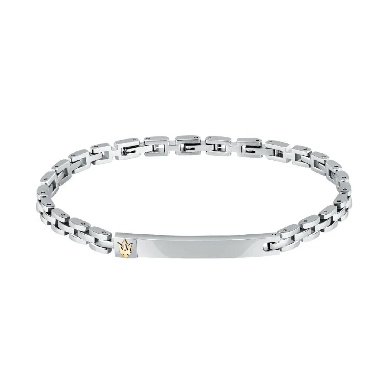 Bracciale catena uomo Maserati Iconic in acciaio con targa e logo oro JM324AVD55-1