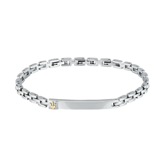 Bracciale catena uomo Maserati Iconic in acciaio con targa e logo oro JM324AVD55-1