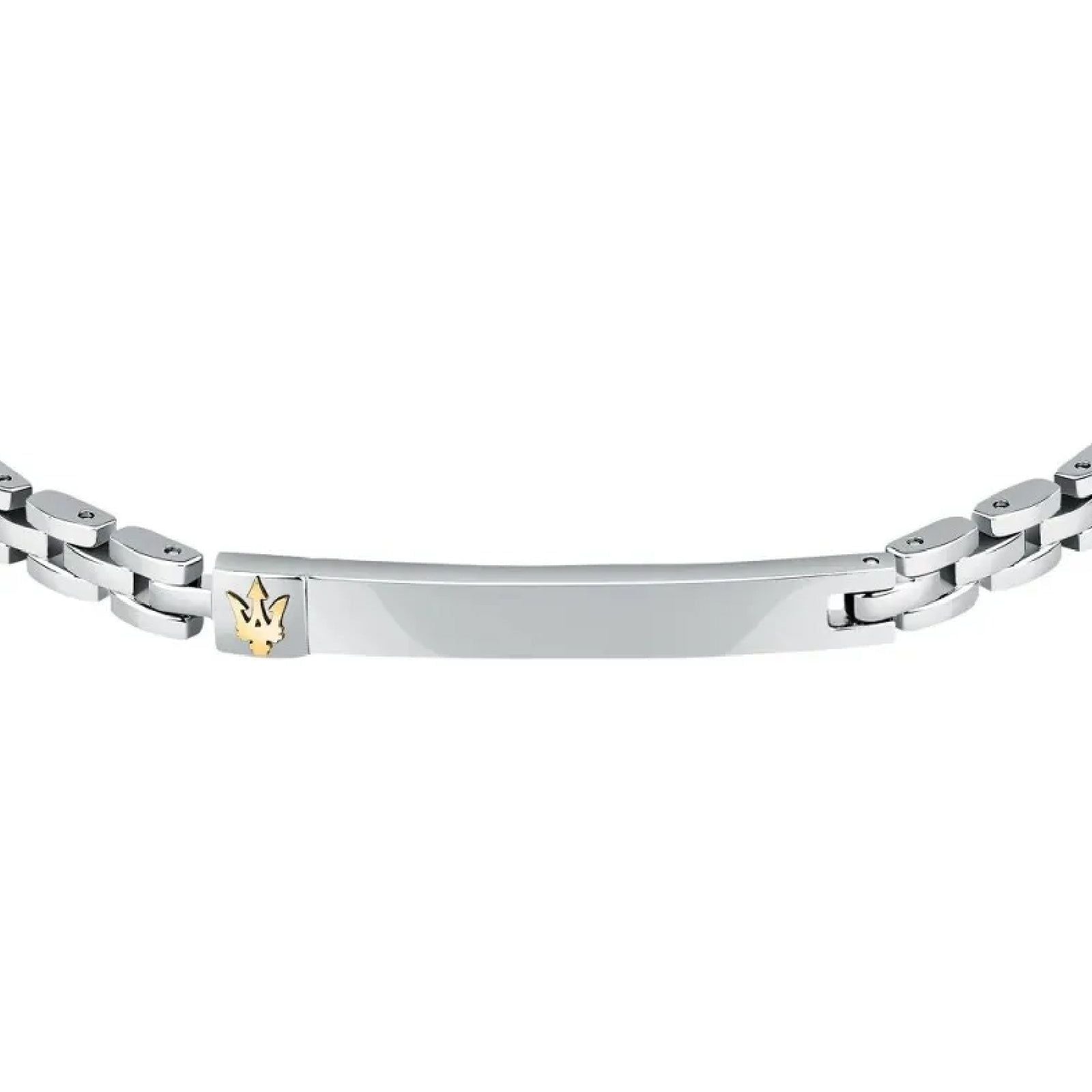 Bracciale catena uomo Maserati Iconic in acciaio con targa e logo oro JM324AVD55-2