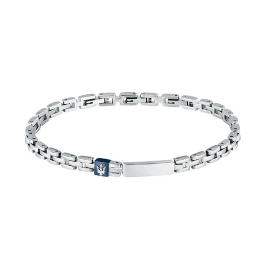 Bracciale catena uomo Maserati Iconic in acciaio con targa e logo blu JM324AVD56-1