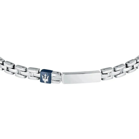 Bracciale catena uomo Maserati Iconic in acciaio con targa e logo blu JM324AVD56-2