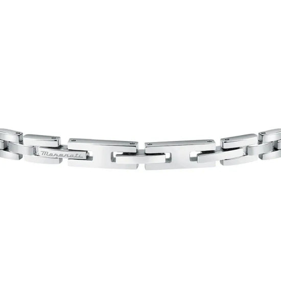 Bracciale catena uomo Maserati Iconic in acciaio con targa e logo blu JM324AVD56-3