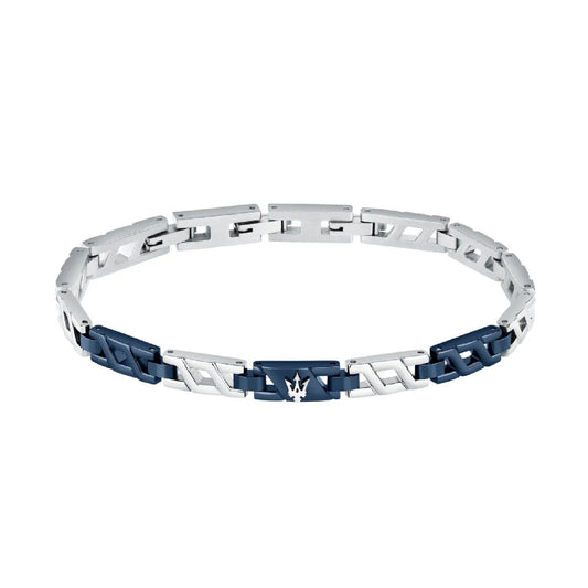 Bracciale Maserati Iconic acciaio con tre maglie blu JM523AVD31-1