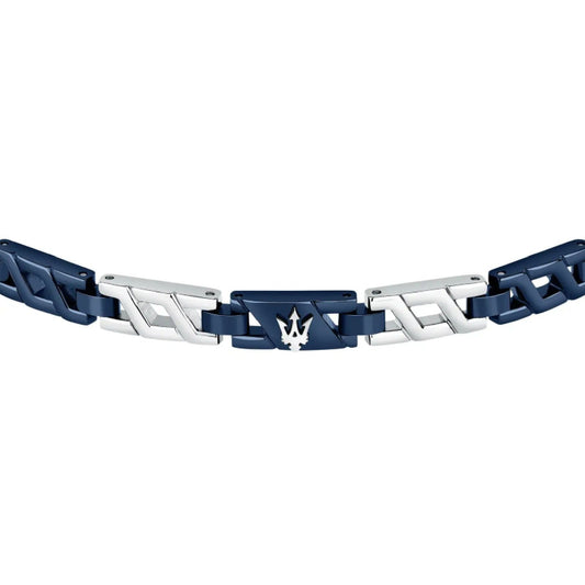 Bracciale Maserati Iconic acciaio con tre maglie blu JM523AVD31-2