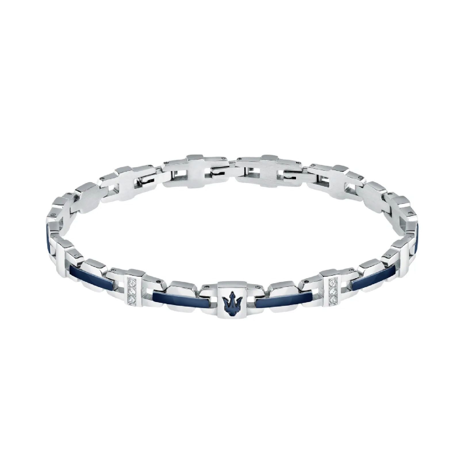 Bracciale Maserati Iconic acciaio elementi blu cristalli bianchi JM523AVD32-1