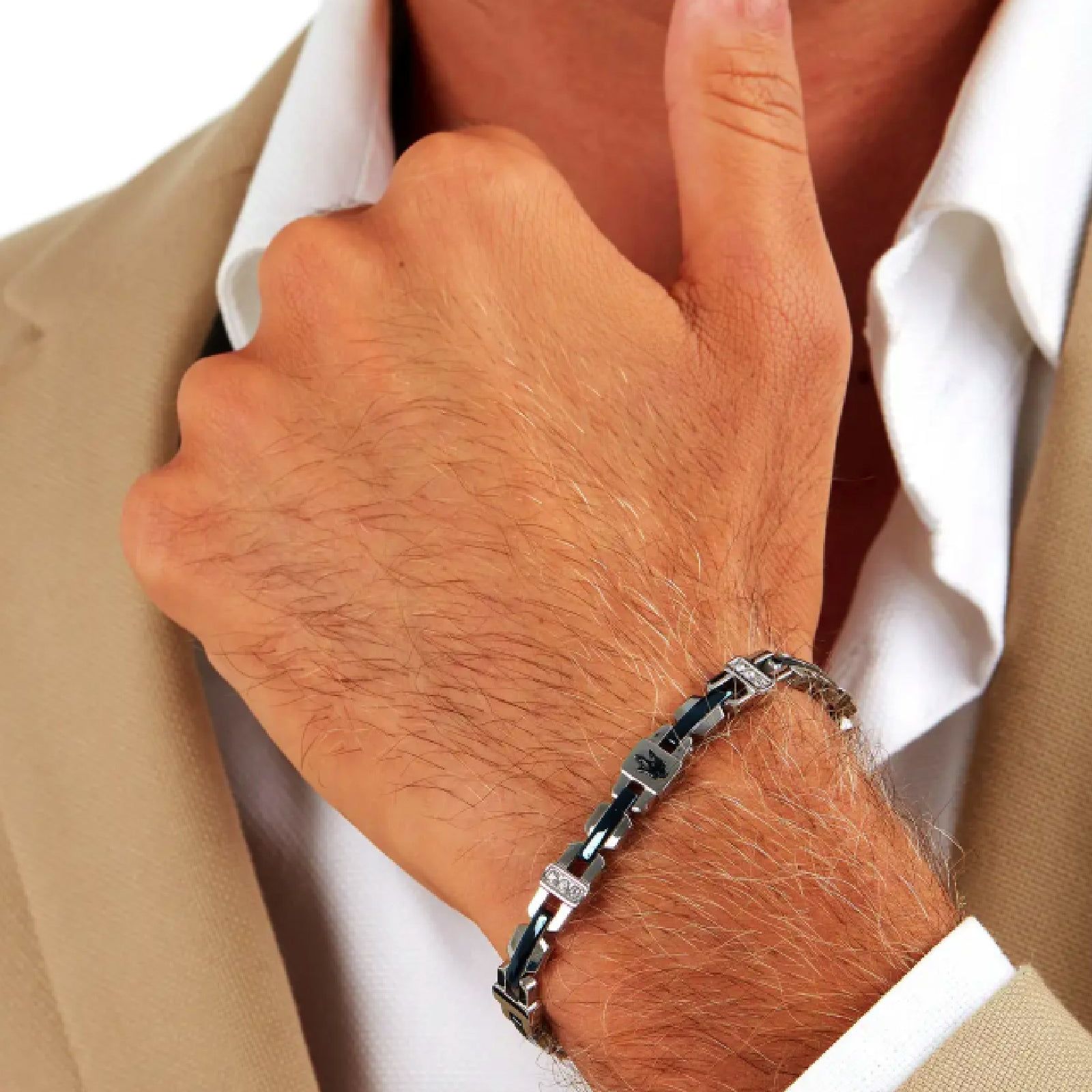 Bracciale Maserati Iconic acciaio elementi blu cristalli bianchi JM523AVD32-3