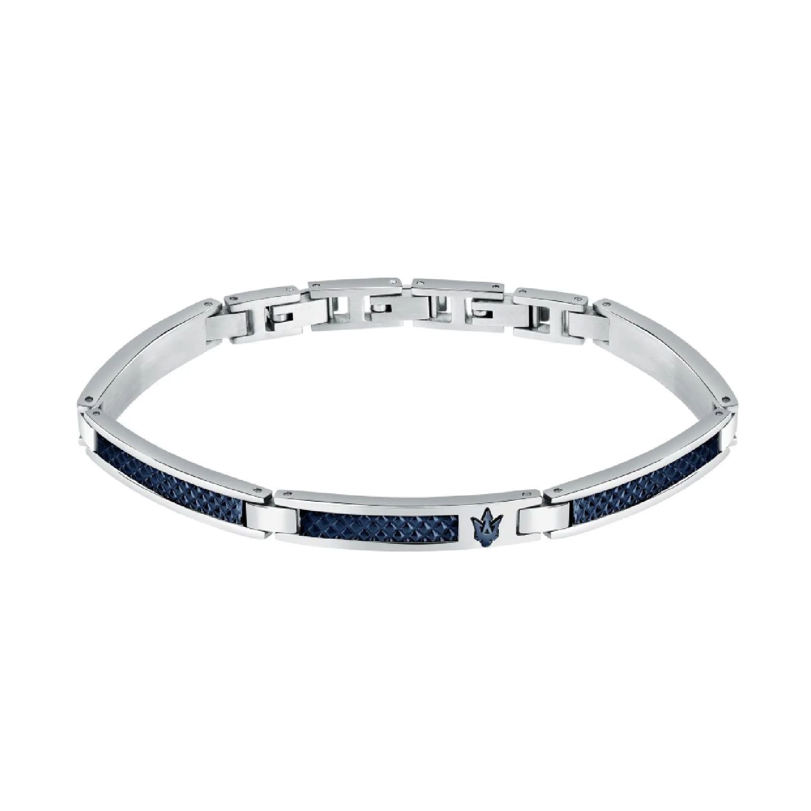 Bracciale Maserati Iconic acciaio con maglie allungate blu JM523AVD33-1