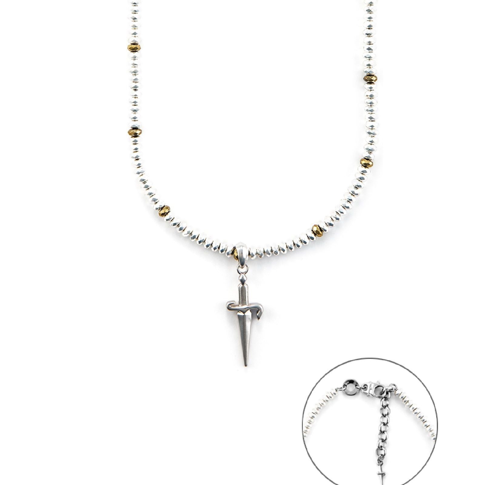 Collana uomo Cesare Paciotti in argento con elementi sferici dorati e pugnale JPCL2460B-1