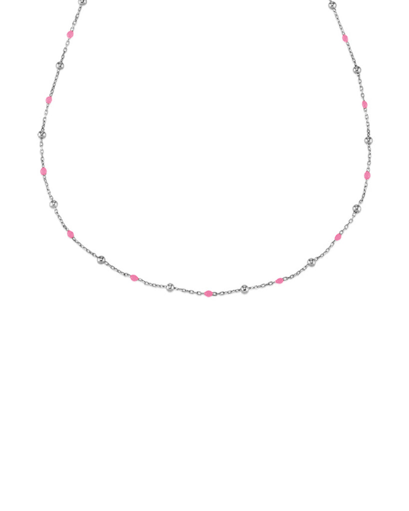 Collana girocollo da donna Kurshuni Neon Pop in argento 925 con piccole sfere rodiate e rosa alternate KCFZ0-P-2SP