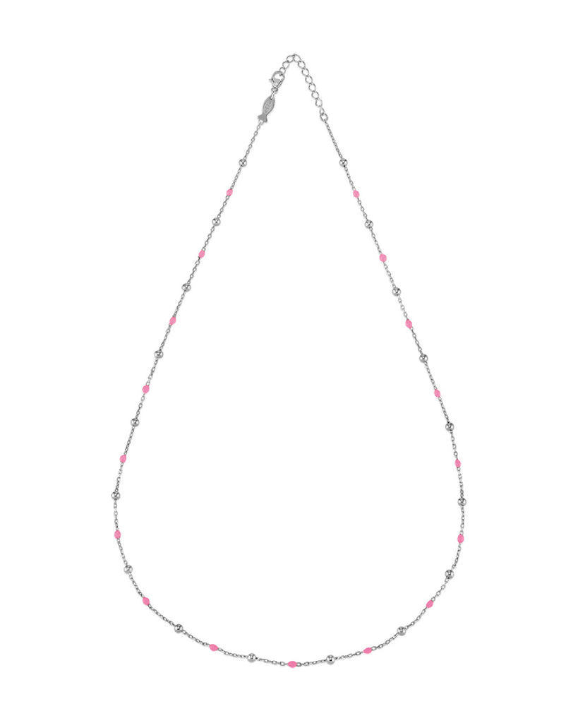 Collana girocollo da donna Kurshuni Neon Pop in argento 925 con piccole sfere rodiate e rosa alternate KCFZ0-P-2SP
