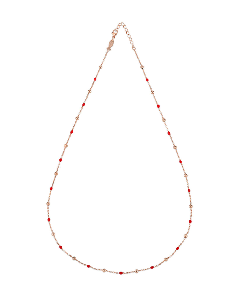 Collana girocollo da donna Kurshuni Neon Pop in argento 925 con piccole sfere rosé e rosse alternate KCFZ0-R-2RS