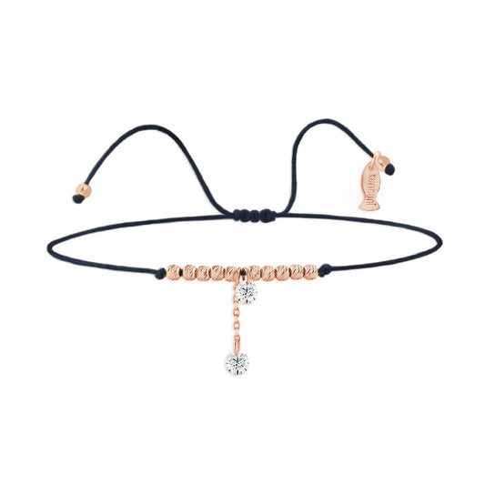 Bracciale donna Kurshuni Neon Pop cordino nero sfere argento rosé e due zirconi KX196-400RS-BL-1