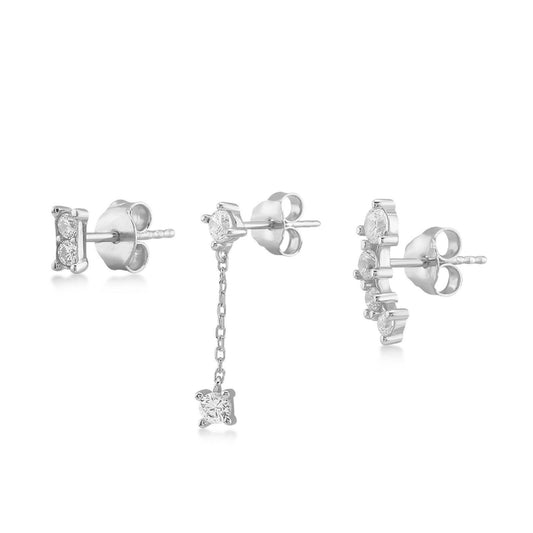 Set orecchini asimmetrici donna Kurshuni Gleam argento con zirconi bianchi KX208-3Y0SP-1