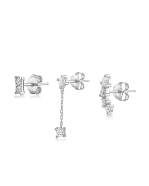 Set di orecchini asimmetrici da donna Kurshuni Gleam in argento 925 con zirconi bianchi KX208-3Y0SP