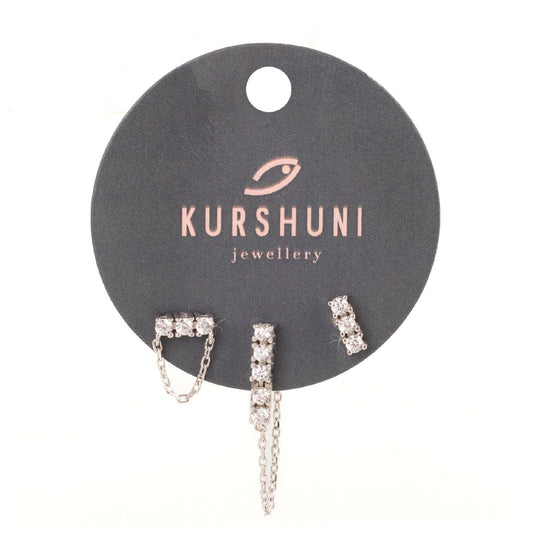 Set orecchini asimmetrici donna Kurshuni Gleam argento con catene e zirconi bianchi KX305-3Y0SP-1