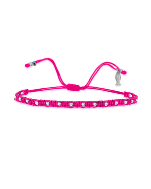 Bracciale da donna Kurshuni Neon Pop con cordino rosa neon e piccole sfere in argento 925 passanti KZ065-800SP-NP