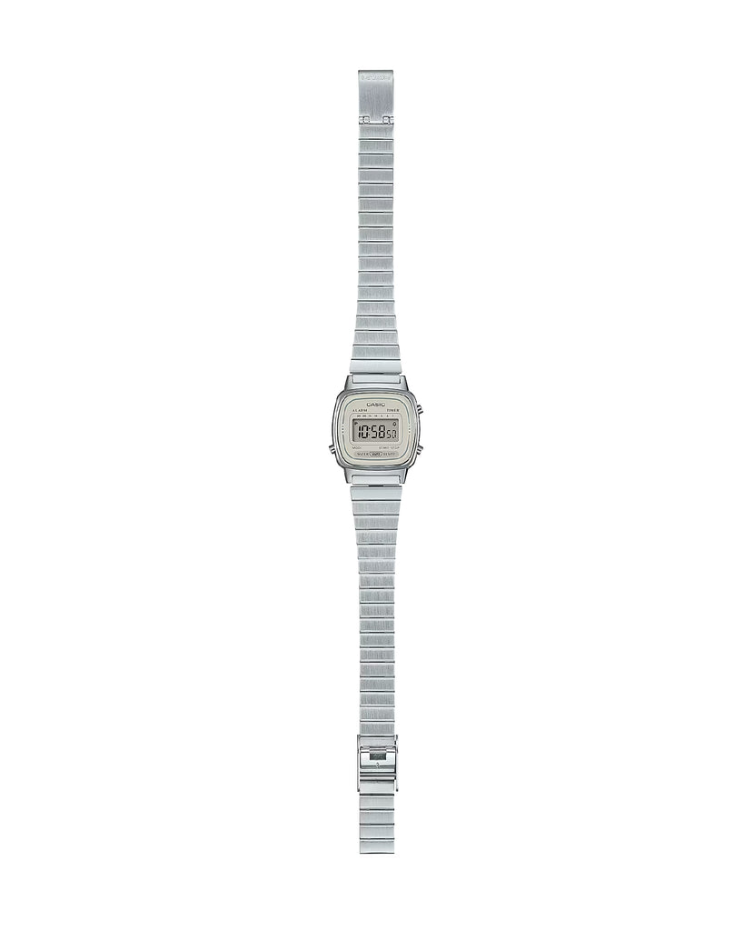 Orologio digitale donna Casio Vintage Soft Color cassa rettangolare 30x24mm  resina quadrante bianco bracciale in acciaio LA670WEA-8AEF