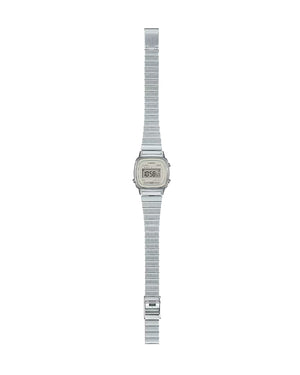 Orologio digitale donna Casio Vintage Soft Color cassa rettangolare 30x24mm resina quadrante beige bracciale in acciaio LA670WEA-8AEF