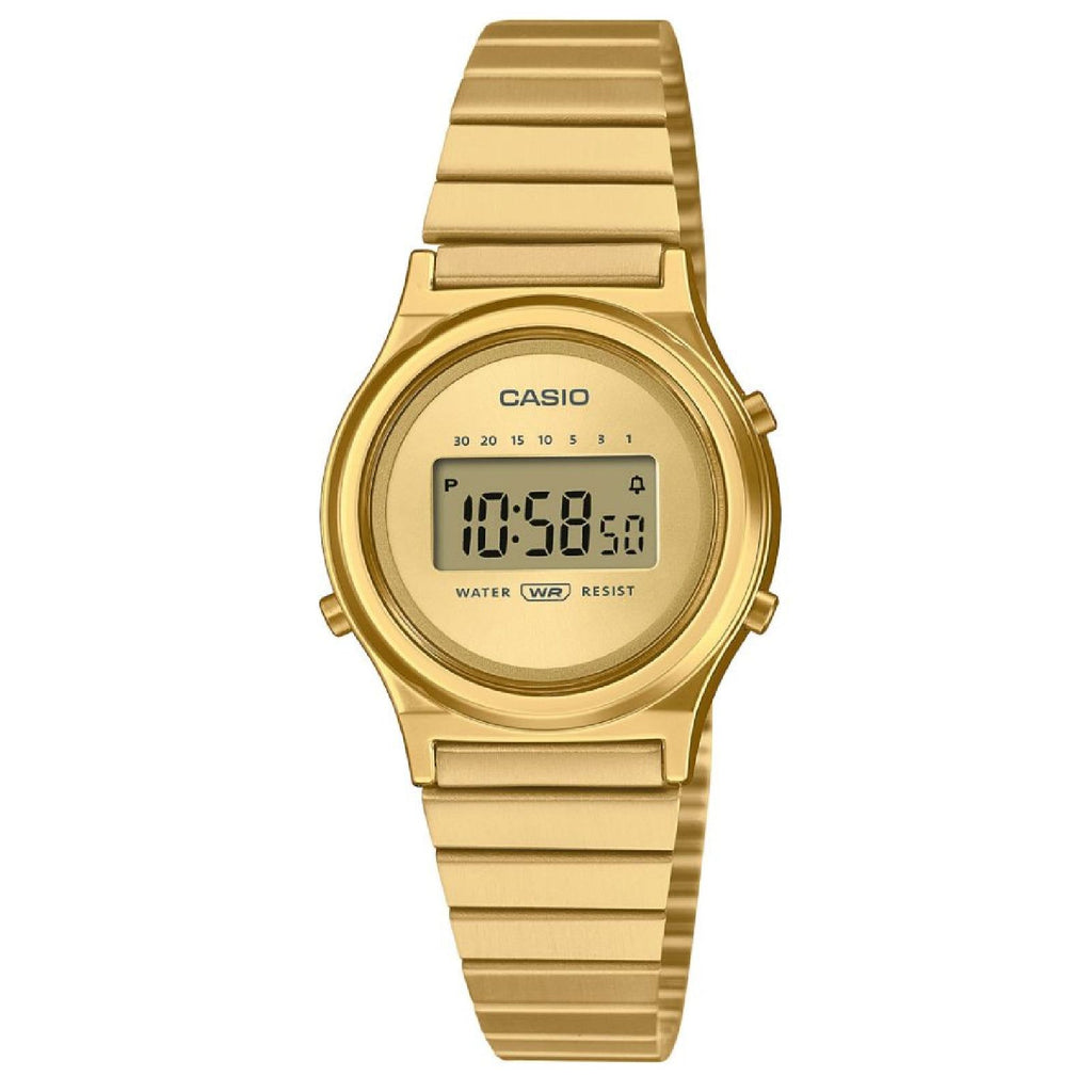 Orologio digitale donna Casio Vintage Soft Color cassa 30x26mm resina quadrante oro bracciale in acciaio dorato LA700WEG-9AEF