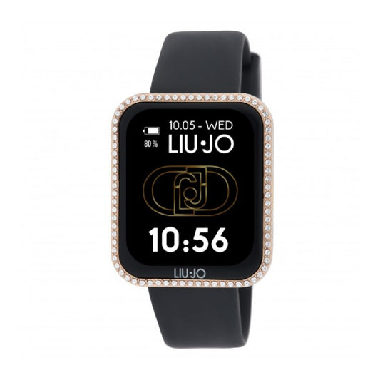 Smartwatch Liu Jo Mini ghiera rosé di cristalli silicone nero MISURA UNICA