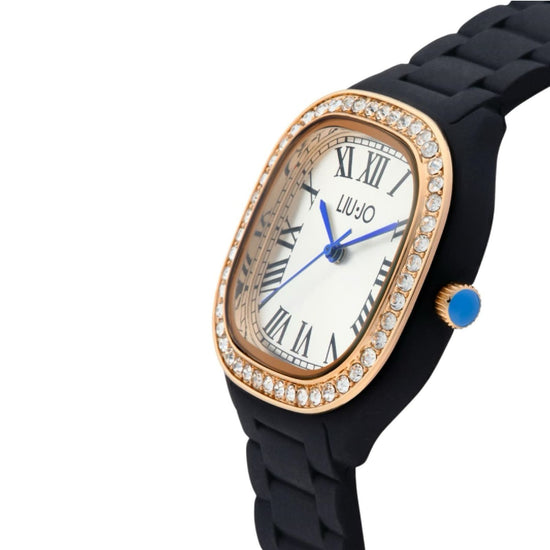 Orologio solo tempo Liu Jo silicone nero e dettagli oro rosa MISURA UNICA