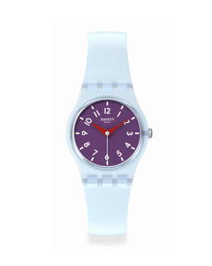 Orologio solo tempo da donna Swatch Essentials con cassa 25mm in plastica e cinturino in silicone azzurro LL126