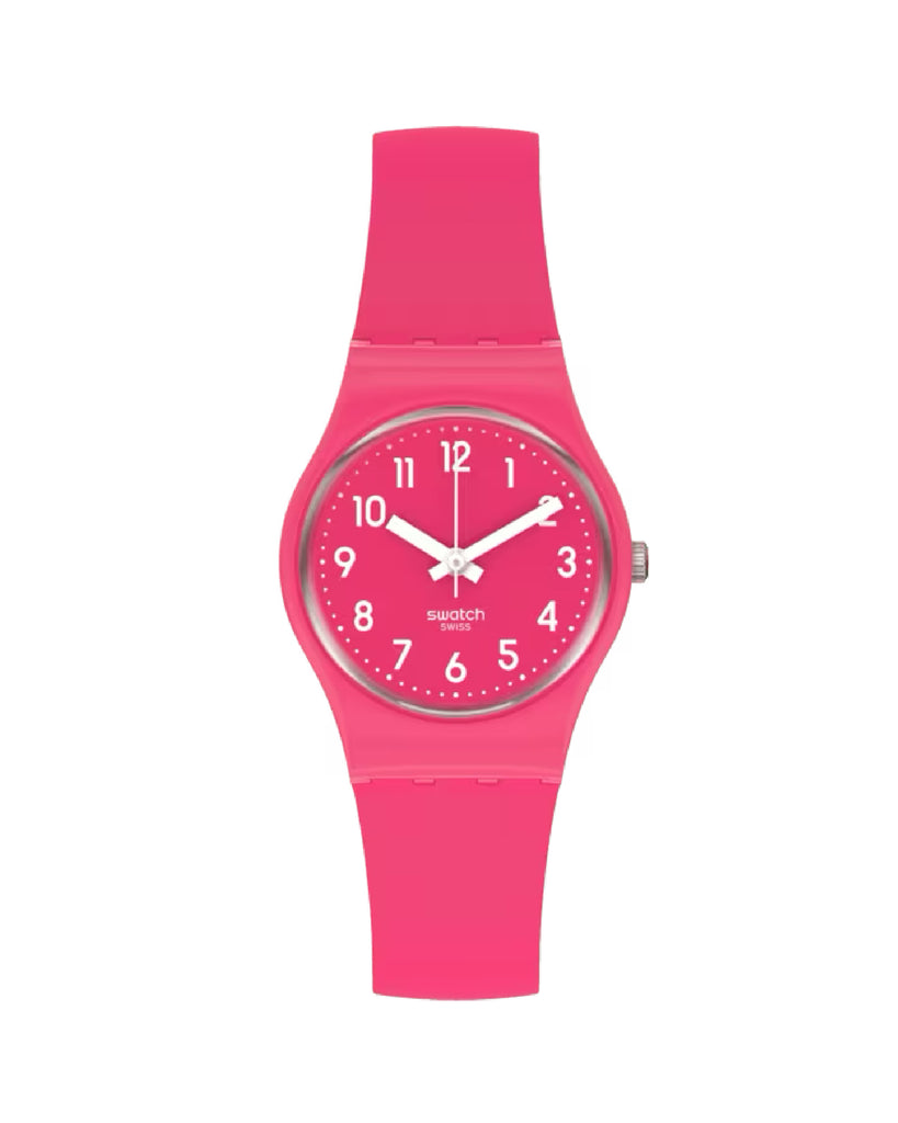 Orologio solo tempo Swatch Core Back to Pink Berry da donna con cassa in plastica di 25mm e cinturino in silicone fucsia LR123C