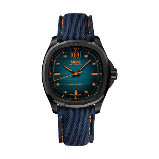Orologio automatico da uomo MIDO in acciaio e tessuto blu MISURA UNICA