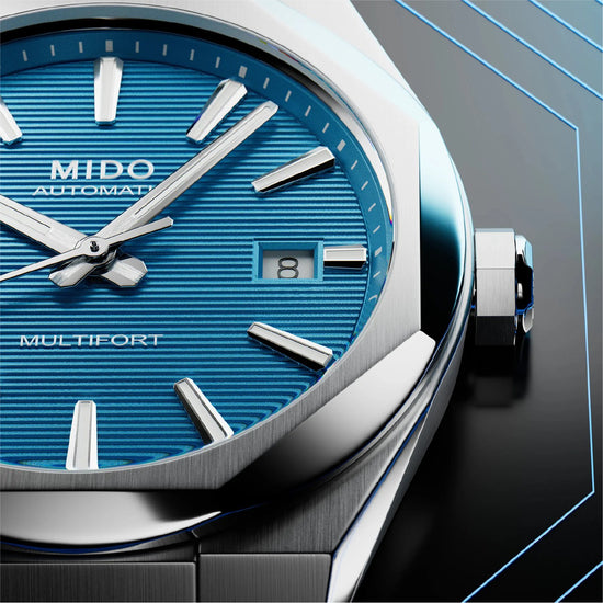Orologio Mido Multifort 8 One Crown quadrante azzurro 38x40mm MISURA UNICA