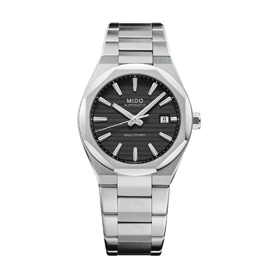 Orologio Mido Multifort 8 One Crown in acciaio quadrante nero MISURA UNICA