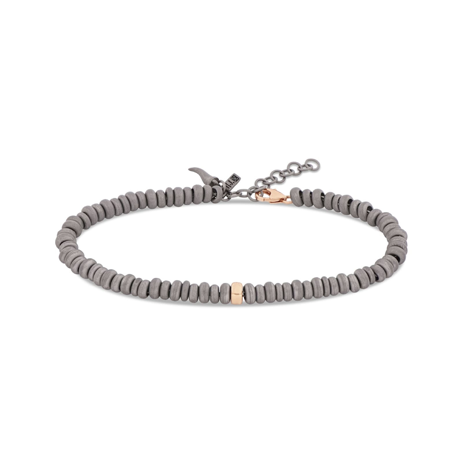 Bracciale catena Mano J in titanio e oro rosso 9kt con anellini 21 cm