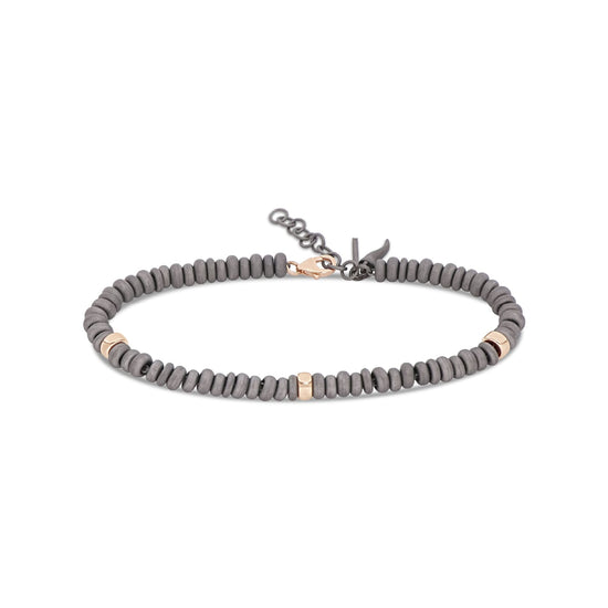 Bracciale Mano J in titanio e oro rosso 9kt anellini e rondelle 21 cm