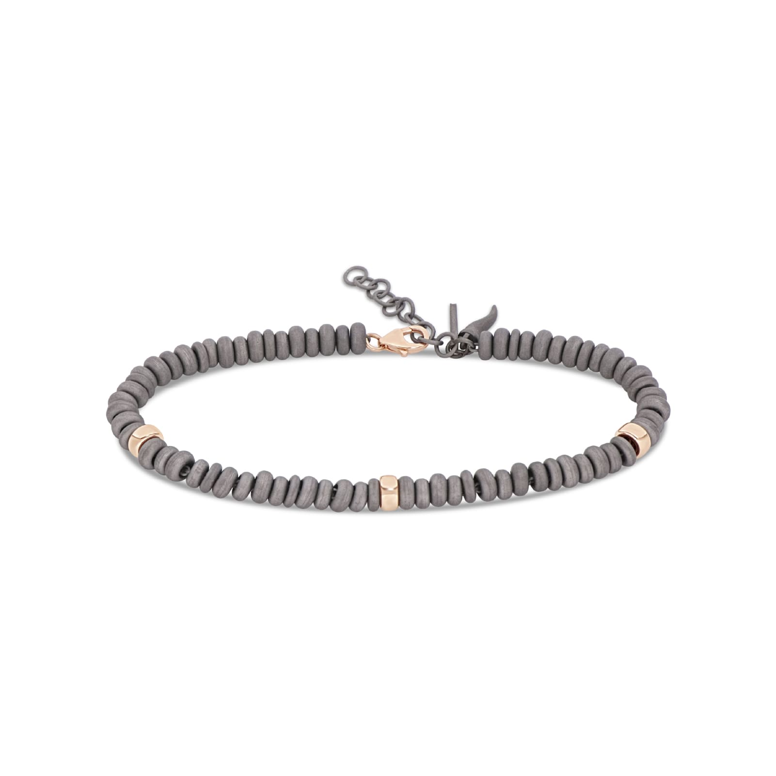 Bracciale Mano J in titanio e oro rosso 9kt anellini e rondelle 21 cm