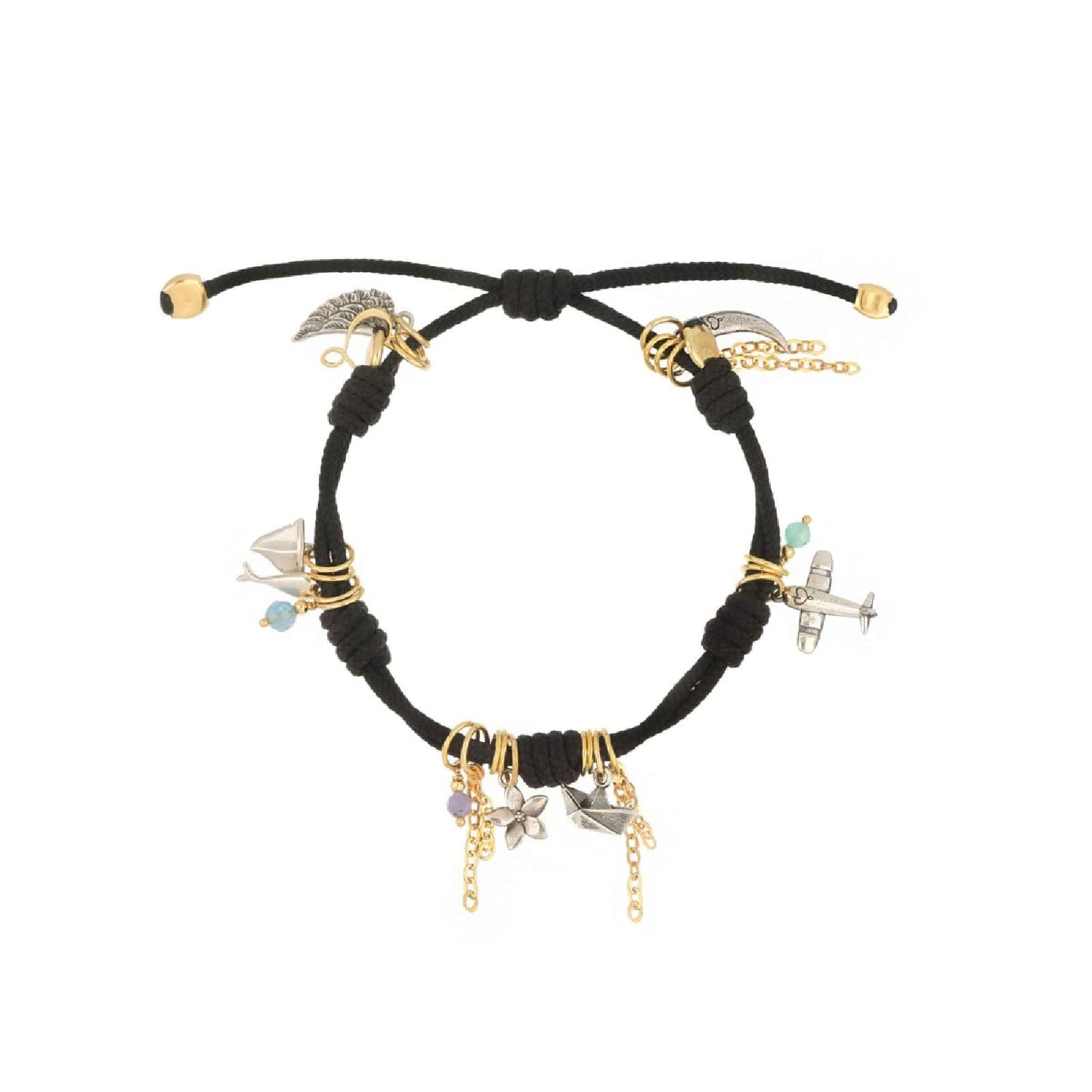 Bracciale cordino Maman et Sophie Viaggio con simboli aerei Regolabile 14-20 cm