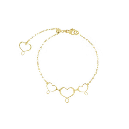 Bracciale catena Maman et Sophie in argento dorato tre cuori 18 cm