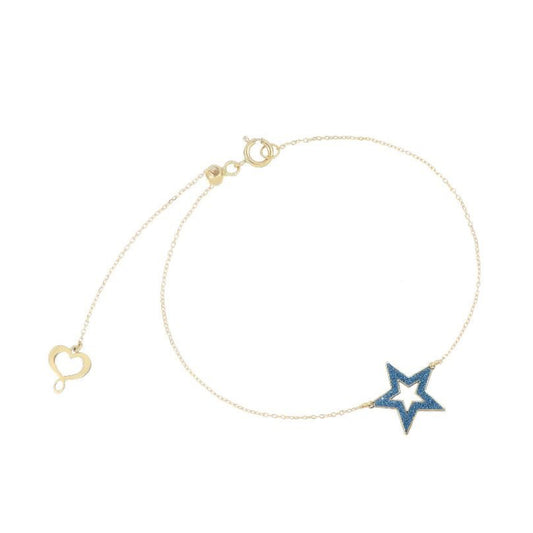 Bracciale Maman et Sophie oro 18 kt con stella e polvere blu Regolabile 15-18 cm