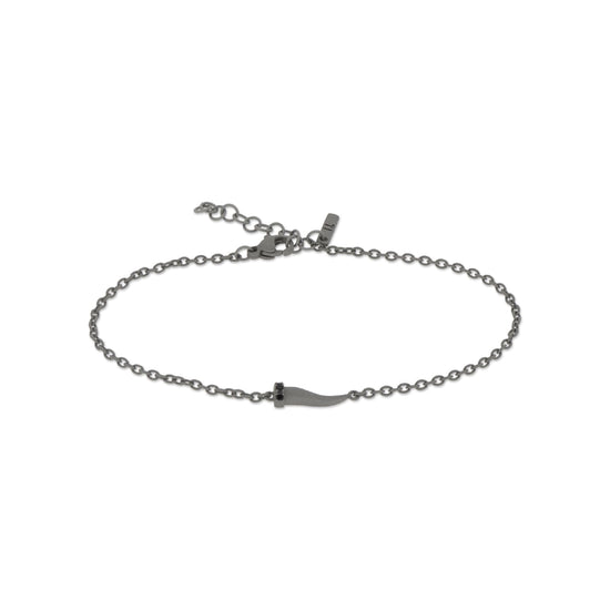Bracciale catena Mano J in titanio con cornetto e diamanti 21 cm