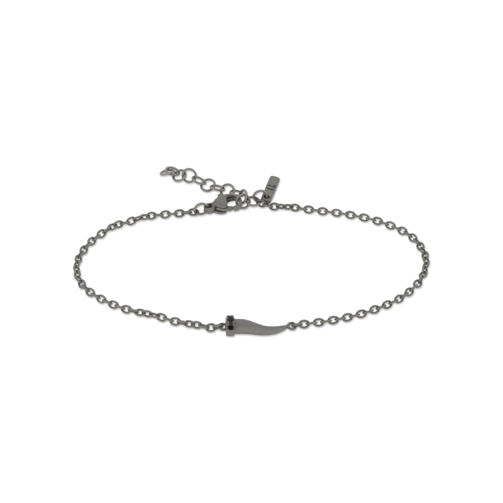 Bracciale catena Mano J in titanio con cornetto e diamanti 21 cm