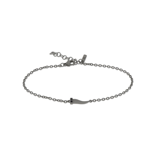 Bracciale catena Mano J in titanio con cornetto e diamanti 21 cm