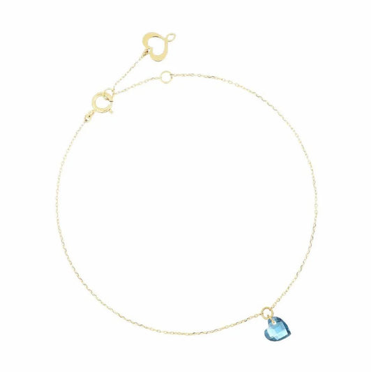 Bracciale Maman et Sophie oro 18 kt con cuore topazio blu Regolabile 16,5-19 cm