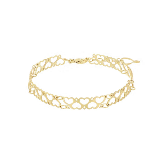 Bracciale semirigido Maman et Sophie in argento dorato cuori 20 cm