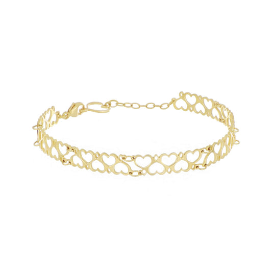 Bracciale semirigido Maman et Sophie in argento dorato cuori 20 cm