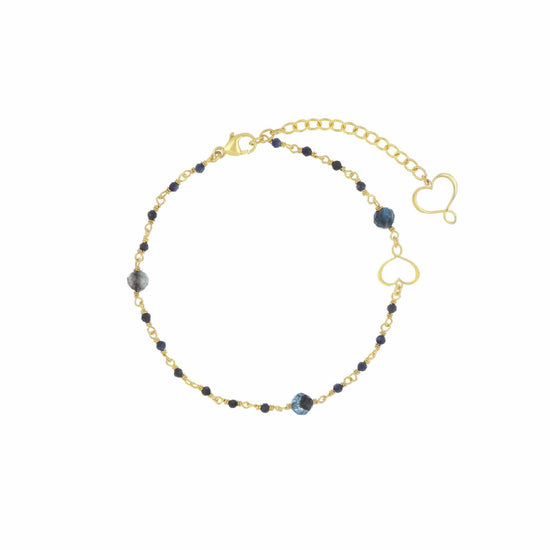 Bracciale Maman et Sophie Rosari argento dorato e pietre blu Regolabile 17,5-22,5 cm
