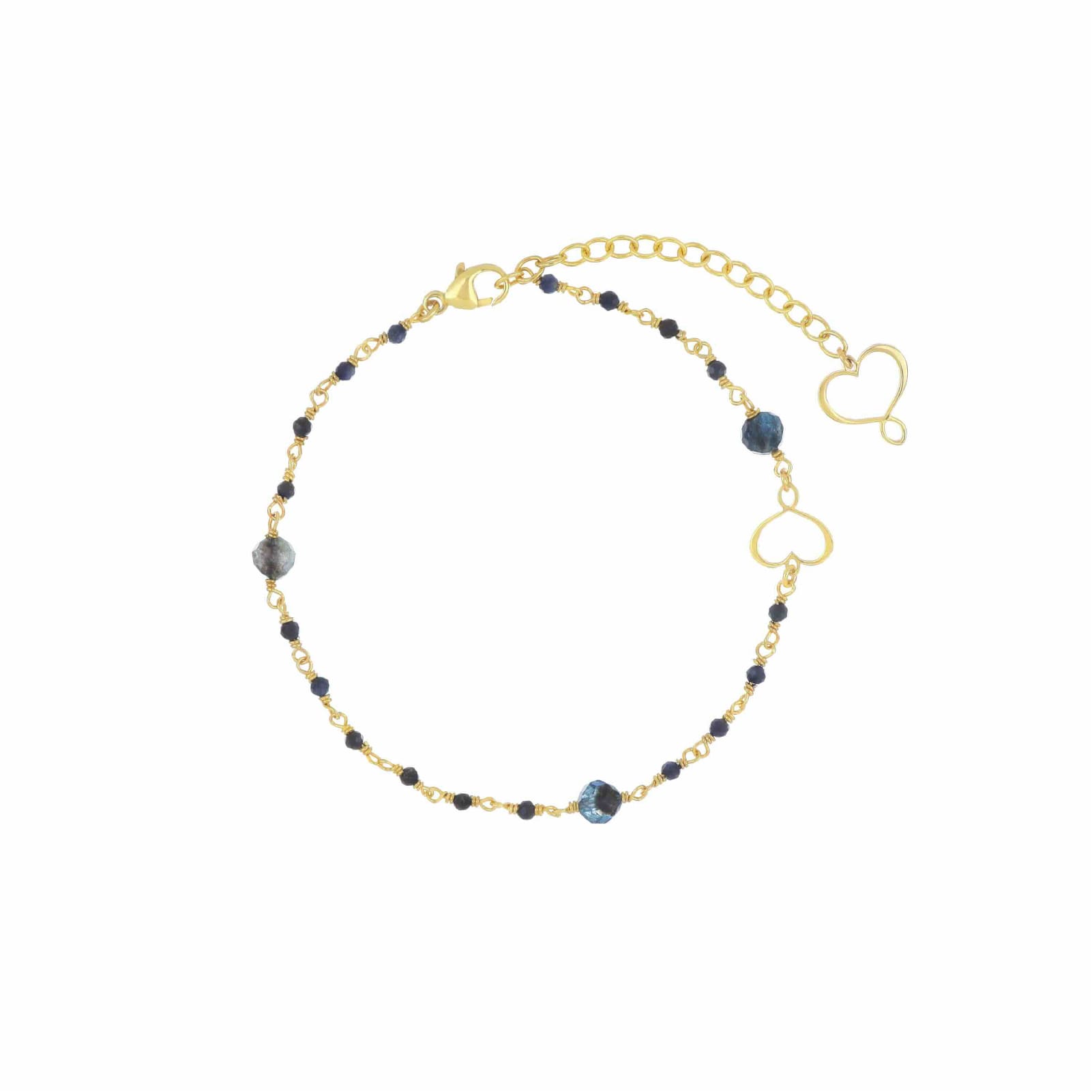 Bracciale Maman et Sophie Rosari argento dorato e pietre blu Regolabile 17,5-22,5 cm