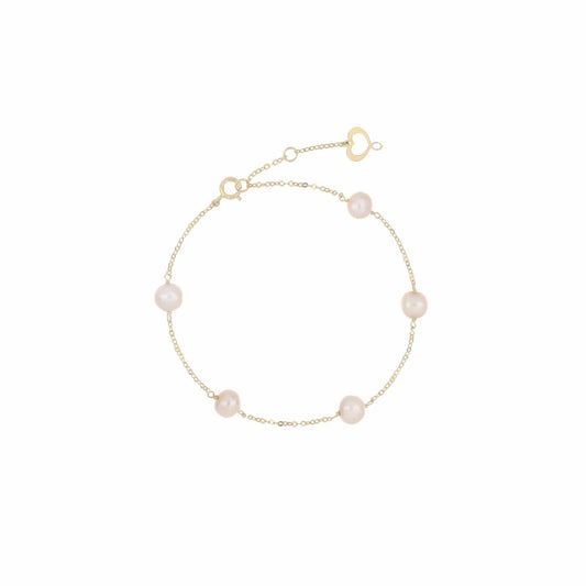 Bracciale Maman et Sophie in oro 18k con perle ovali rosa Regolabile 17-20 cm