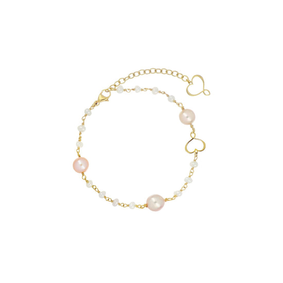 Bracciale Maman et Sophie argeto pvd oro e perle bianco rosa REGOLABILE