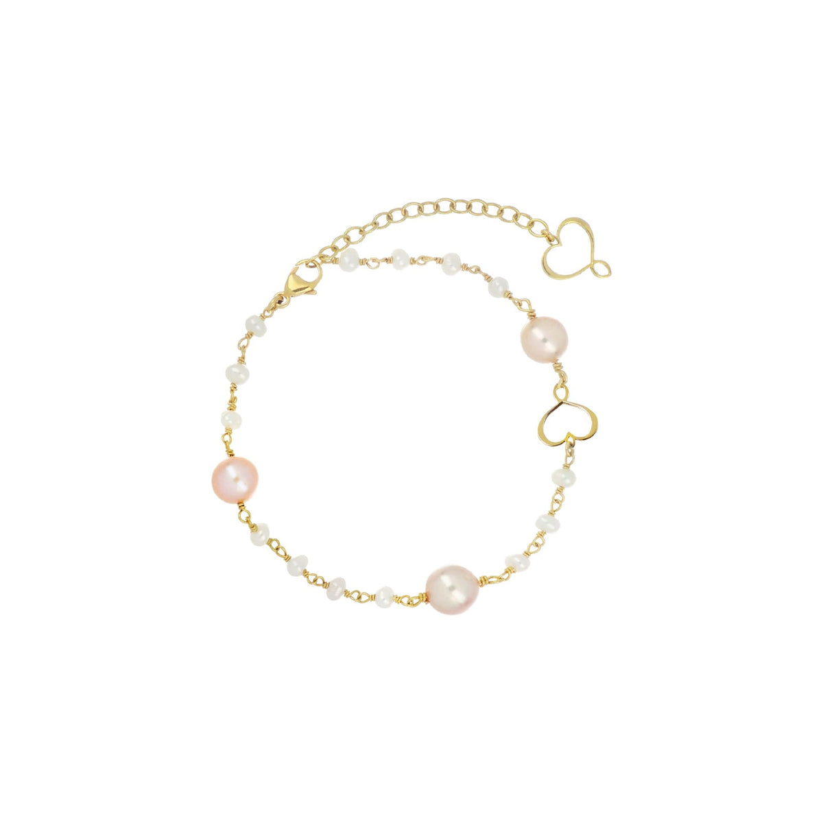Bracciale Maman et Sophie argeto pvd oro e perle bianco rosa REGOLABILE