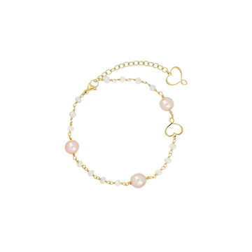 Bracciale Maman et Sophie argeto pvd oro e perle bianco rosa REGOLABILE